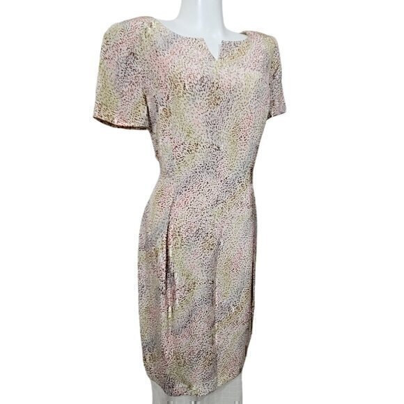 Maggy London 100% Silk Neutral Rainbow Animal Print Dress 14 Short Sleeve - Picture 4 of 9